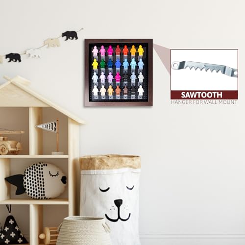Figurine Display Case 10x10 Walnut Shadow Box for Miniature Figures 10x10 Walnut Wood Shadow Box with Black Base to Display Up to 28 Block Figures - color: Walnut With Black Backing, size: 10x10