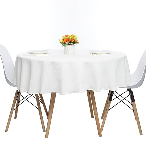 Rakila Linen Textured Round Tablecloth Solid Color Cotton Linen Heavy Duty Fabric Water Resistant Table Cover for Dining, Farmhouse, Kitchen, Tabletop Decoration (63inch, Ivory) - color: Ivory, size: 63" (Round)