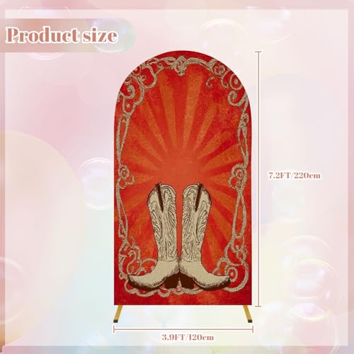 Wedding Arch Backdrop Cover 7.2FT Cowboy Boots Red Grunge Elements decorationl Retro Spandex Fitted Arch Cover Round Top Stands Cover for Birthday Party Ceremony Banquet Decoration - color: Color2, size: 7.2x3.6 FT
