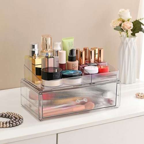 ZHIAIstackable storage drawer, transparent acrylic storage box, cosmetics and beauty product storage organizer, suitable for makeup room, bathroom, under kitchen sink, room, home bedroom storage. - color: 1 long drawers