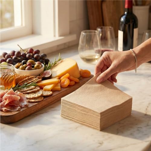 AH AMERICAN HOMESTEAD Cocktail Napkins - Linen-Like Disposable Beverage/Bar Napkins - Bulk Square Napkins for Everyday Use, Party or Wedding (Natural, 4.75 x 4.75) - color: Natural, size: 4.75 x 4.75