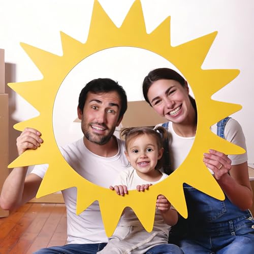 Large Sun Photo Booth Props Party Photobooth Frame Sunshine Selfie Props Decor Kit Creative Friends Picture Backdrop Accessories for Summer Pool Beach Holiday Birthday Baby Shower Parties Supplies