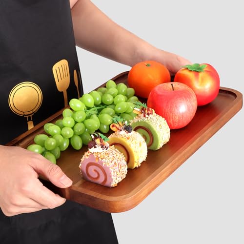 Large Wooden Serving Trays Long Party Charcuterie Boards Acacia Wood Platters Serving Cheese Board Rectangular Appetizer Snack Plates Rectangle Kitchen Dinner Platter for Food Dish Cake Dessert Tray - size: 16" x 10" x 0.8"