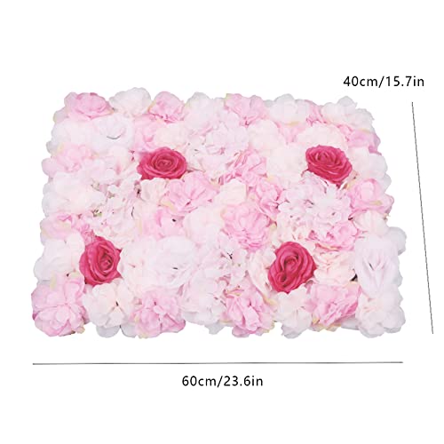 Gdrasuya10 4pcs Realistic Flower Wall Background Artificial Flowers Wall Backdrop Panel 3D Silk Rose Fake Flower Wall Panel Banquet Wedding Party Decor, Photography Background 60 x 40 cm - color: 4pcs, Pink + Rose