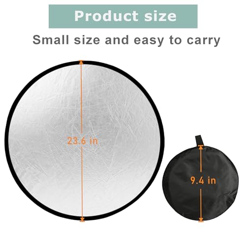 Reflector Photography 5-in-1, Portable Round Light Reflector Disc with Gold Silver White Black Diffuser, Durable & Water-Resistant for Portraits, Vlogging (24”/60cm) - size: 24 inch