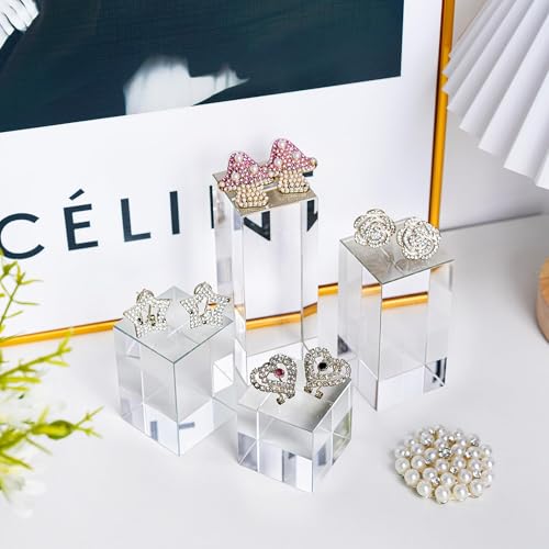 Clear Polished Glass Cube Photo Props, Transparent Solid Glass Display Blocks for Photography Boutique Jewelry Cosmetic Crafts Closet Show, 4 Pack (Transparent Cube)
