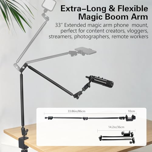 Desktop Clamp Magic Arm 33.84" Kit for Phone,DSRL Two-Stage Adjustable Flexible Arm, Overhead Camera Mount, Desk Phone Mount for Webcam, Action Camera, Mic,Video Light - color: MH04