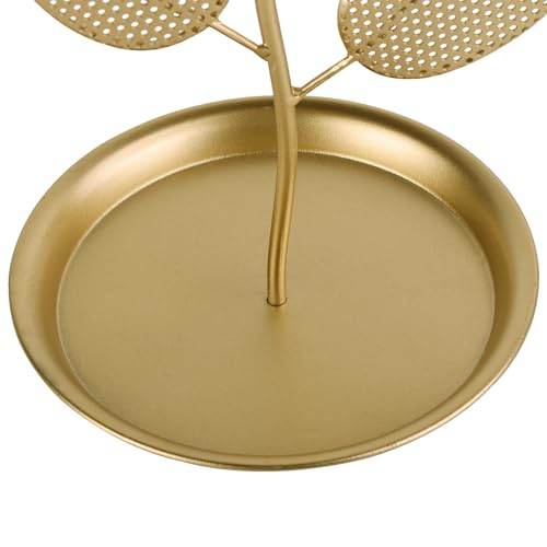 NIKKY HOME Floral Shape Earring Holder Hanging Organizer Stand Metal Jewelry Tree Table Top Ear Stud Holder Tower Rack with Ring Tray for Girls, Gold