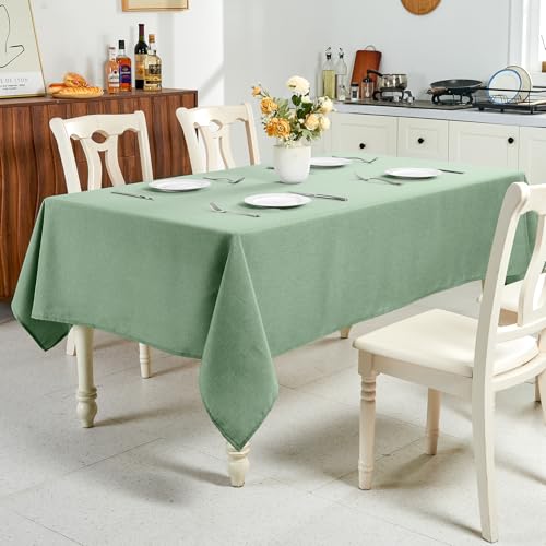 IVAPUPU Textured Linen Table Cloth for Rectangle Table - Sage Green Tablecloths Rectangular Waterproof Wrinkle Free Wipeable Dining Cover for Spring Wedding Birthday Kitchen Decor, 60 x 84 Inch - color: Sage Green, size: 84" x 60" (Rectangular)