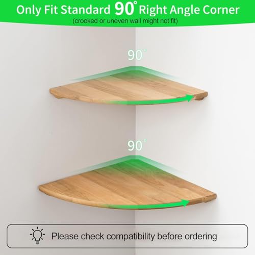 Corner Shelves, Floating Corner Shelf, Set of 3 Solid Oak Wood Corner Wall Shelves, Round End with Wire Hole Shelving for Small Plant for Bedroom Kitchen, Living Room (Size 9/10/12in) - color: Oak, size: 9/10/12in(3p)