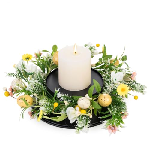 MOYEE Candle Holder Centerpieces for Tables,Candle Ring,Wreaths, Black Metal Candle Stick Paired Artificial Flowers 14 in Versatile Dining Table Centrepiece - color: Easter Egg Wreath
