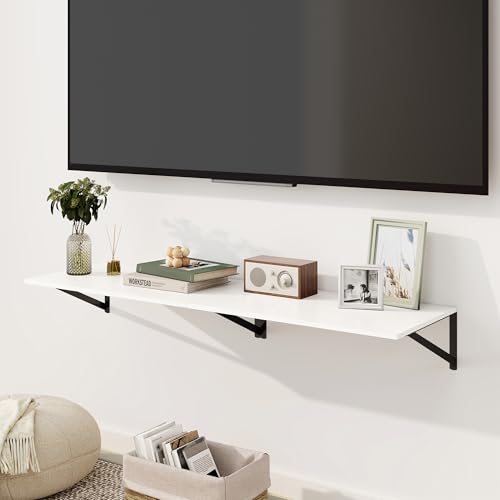 Fun Memories Floating Shelves for Wall, 12 Inch Deep Floating Shelves Set of 2, 24W x 12D Large Wall Shelf with Sturdy Metal Brackets for Living Room, Bathroom, Bedroom and Kitchen, White - color: A-white, size: 24"W x 12"D