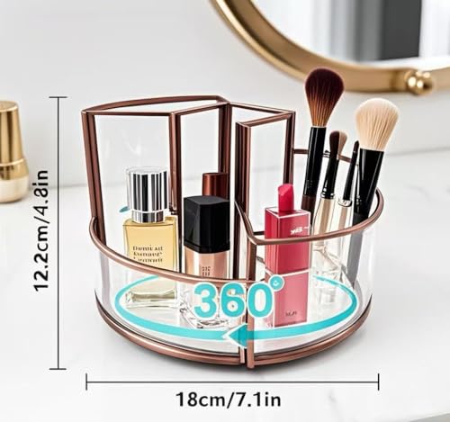 360° Rotate Makeup Brush Holder, Makeup Organizers Countertop, Perfume Tray, Bathroom Organizer and Storage for Eyeliner,Lipstick, Lazy Susan Organizer for Vanity Cabinet Dresser Bathroom (Brass) - color: Brass
