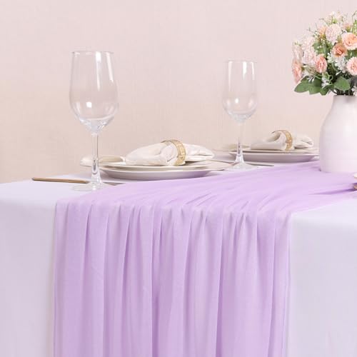 10FT Lavender Chiffon Table Runners 30x120 Inches Boho Fabric Sheer Table Runner for Wedding Decor Bridal Baby Shower Decorations Birthday Party Decor - color: Lavender, size: 10FT × 1pc