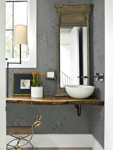 Erfoni 394"x17.7" Grey Floral Embossed Wallpaper for Livingroom Decorative Thicken Peel and Stick Wallpaper Floral Textured Removable Contact Paper Retro Gray Self Adhesive Wall Paper DIY Vinyl Roll - color: Gray, size: 17.7" x 394"