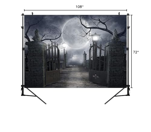 Halloween Night Full Moon Backdrop Gloomy Woods Graveyard Photography Background Horrible Cemetery Spooky Party Banner Halloween Party Decoration Photo Booth Props 9X6FT TP17G - size: 9X6FT