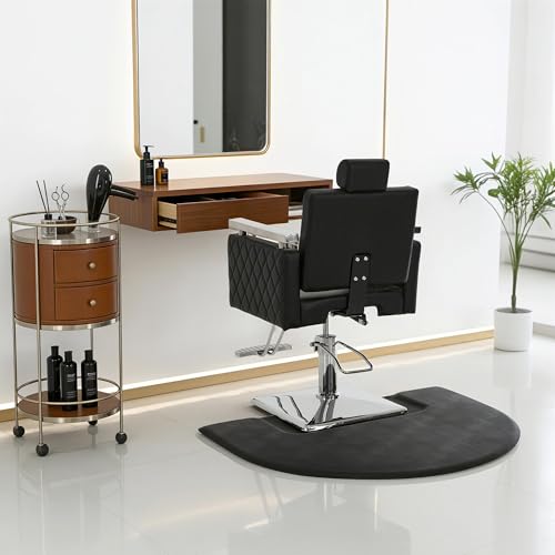 BarberPub 3 x 4 ft Anti-Fatigue Hair Salon Mat for for Hard Floors, Comfort Semicircle Barber Standing Mat for Square Base Chair 0075, Black, PU Foam - color: Black - Pu Foam