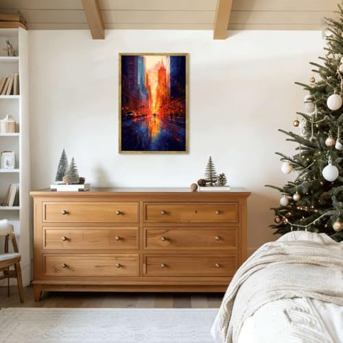 Framed Sunset Cityscape Canvas Print Modern Contemporary Poster Wall Art Stunning Painting Pictures Wall Decor for Living Room Office Home Decoration (12L x16W,Gold Framed) - size: 12L"x16W"