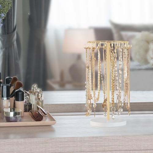 Mkono Necklace Holder Metal Jewelry Display Stand Necklace Organizer with 22 Hooks for Storage and Hanging Bracelet Keychain Home Room Decor for Women,Gold - color: Gold, size: 22 Hooks