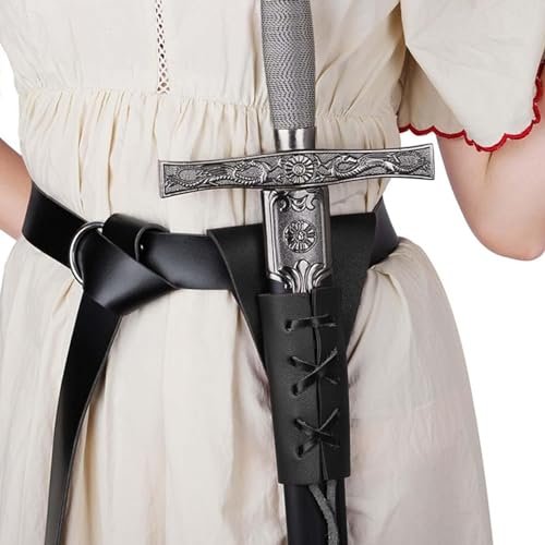 4PCS Medieval Leather Sword Frog Dagger Holder Belt Rapier Scabbard Viking Knight Renaissance Belt Pouch Halloween Costume - color: Black