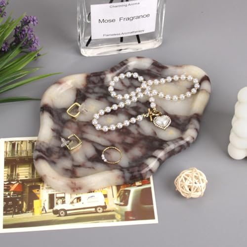 Cloud Marble Bathroom Vanity Tray, Natural Luxury Marble Home Kitchen Bathroom Table Tray, Calcutta Stone Decorative Countertop Serving Trays for Coffee Perfume Jewelry Makeup (Calacatta Viola) - color: Calacatta Viola