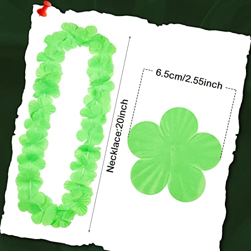 Hoteam 24 Counts Green Hawaiian Leis Necklace Tropical Flower Lei Floral Luau Party Decorations Hawaiian Flower Luau Necklaces Hula Dance Garland Headbands for Beach Birthday Wedding Party Favor - color: Green