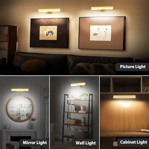 2Pack Wireless Picture Light with Remote,Battery Operated Wall Sconces for Wall Decor,3 Color Timer&Dimmable Paintings Light LED Art Display Lamp Picture Frame Light for Artwork Posters Gallery-Gold - size: 2Pack Gold