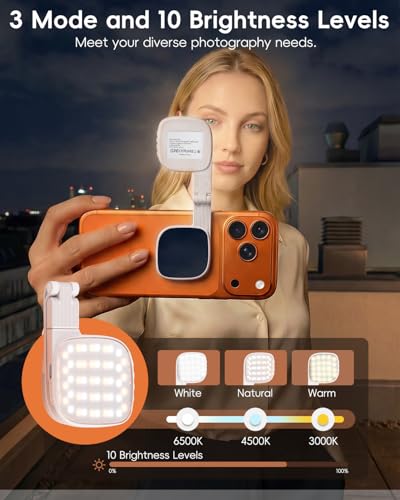 Magnetic Selfie Light for Video Calls, 360° Foldable Ring Light with 3 Colors & Dimmable Brightness, 1000mAh, MagSafe Compatible with iPhone 17-12 & All Phones for Zoom/TikTok/Selfie(White)