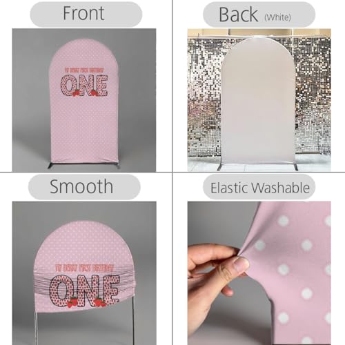 Pink Strawberry Stretchy Arch Cover Backdrop Photo Booth Background Birthday Baby Shower Baptism Party Decoration Curved Top Frame Spandex (GX-2666,6x2.6ft) - color: GX-2666, size: 6x2.6ft