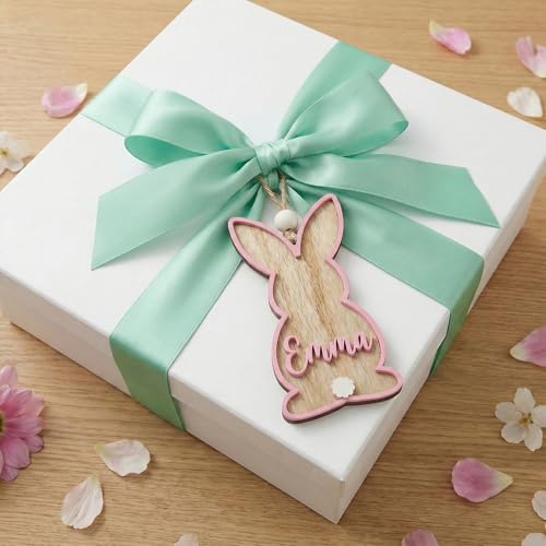Personalized Easter Basket Name Tags Custom 3D Wooden Bunny Tag Easter Basket Decorations Easter Gift for Boy Girl First Easter Keepsake, 2.8x4.4in - color: Color6