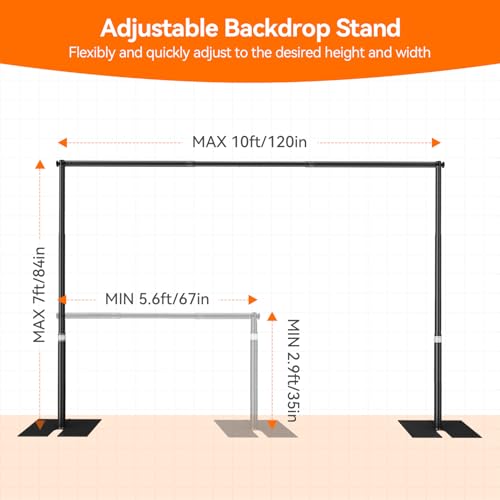 Pipe and Drape Backdrop Stand Kit 7x10ft, Heavy Duty Back Drop Adjustable Stand with Carry Bag, Metal Background Frame for Parties Wedding Birthday Decoration Photography Photo Booth Video - color: Black, size: 7x10ft