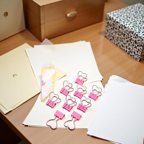 10 Pcs Pink Heart Hollow Out Metal Binder Clips - Notes, Letter, Paper Clamps, Home School Office Supplies
