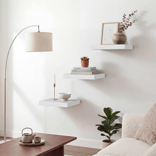 Acovy Floating Shelves for Wall 9 Inch,9.3" Deep Square Floating Shelf Set of 3,Wall Shelves Hanging Shelf with Invisible Brackets,Wall Mounted Shelf for Kitchen Living Room Bedroom Bathroom,White - color: White, size: 9 Inch,set of 3
