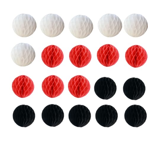 20pcs Honeycomb Flower Balls Party Honeycomb Balls Decoration Paper Flower Balls Tissue Paper Flower Ball Pom Poms Ball for Birthday Wedding Home Decor (6inch, White red Black) - color: White Red Black, size: 6 Inch