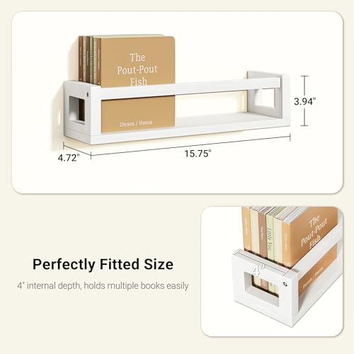 TidyCorner Upgraded Thick Floating Shelves, Solid Wood Bookshelf for Wall, Floating Book Shelves Use as Wall Shelves for Bedroom, Kids Room, Nursery, Books, Spice Rack & Decor - White - color: White, size: 15.75 Inch
