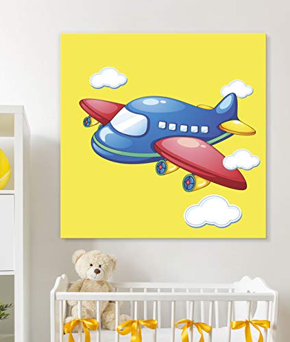 wall26 - Square Canvas Wall Art - Blue Airplane - Kid's Room/Nursery Wall Art Vibrant Color & Ready to Hang - 12x12 inches - color: Artwork - 11, size: 12"L x 12"W