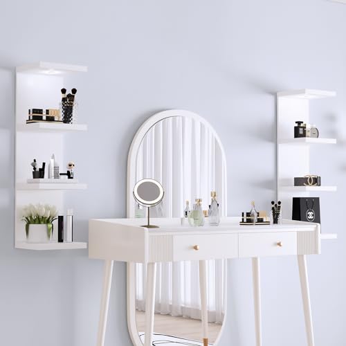 LitaEther Versatile 4 Tier Wall Shelf Unit,White Lack Wall Shelf,Display Floating Shelf with LED Remote Control Light - color: White, size: 4 Tier