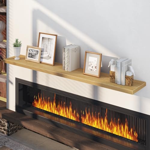 Fun Memories 72 Inch Floating Shelves, 12 Inch Deep Wall Shelf for Fireplace Mantel, Oak Deep Storage Shelves for Home & Office, Long Floating Shelf with Invisible Bracket, Set of 2 - color: Oak, size: 72 Inch, Set of 2