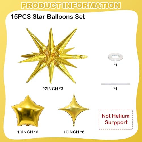 Gold Star Balloons, 22in Large Star Balloons Foil 10in 4-Pointed & Gold Pentagram Balloon for Graduation New Year Retirement Wedding Anniversary Birthday Party Decorations - color: Gold