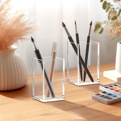 Amazing Abby - Penelope - 2-Pack Pen Holder, Acrylic Pen Holder, Clear Plastic Organizer for Office Supplies, Perfect Office Desktop Storage Solution for Pencils, Pens, Markers, Scissors, and More - style: 2-Pack