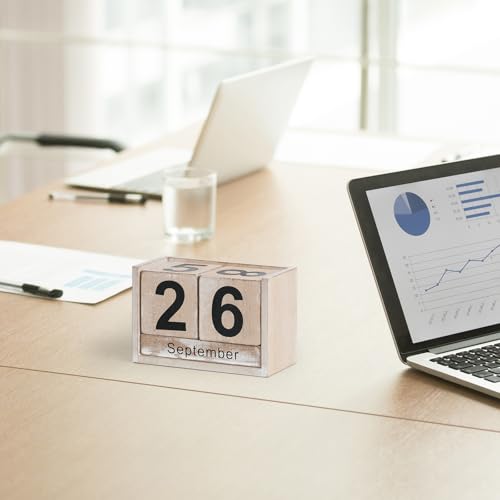 Wooden Block Calendar for Desk, Small Size Daily Desktop Perpetual Desk Calendar, Cute Date Display Desk Accessories for Home Office Decor, Teacher, Classroom, Reusable Yearly, Grey Beige - color: Grey-Beige, size: Small Size