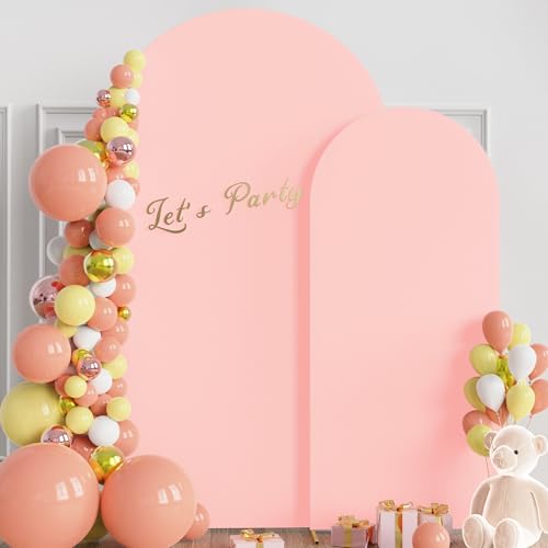 Wokceer Wedding Arch Backdrop Cover 7.2FT, 6FT Set of 2 Spandex Fitted Blushing Pink Arch Covers for Round Top Chiara Arches Backdrop Cover for Birthday Party Ceremony Decor - color: Blushing Pink, size: 7.2FT,6FT