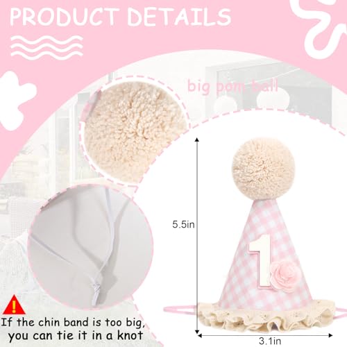 Baby In Bloom 1st Birthday Hat - First Birthday Party Decorations, Boho Cute First Birthday Hat - color: Pink