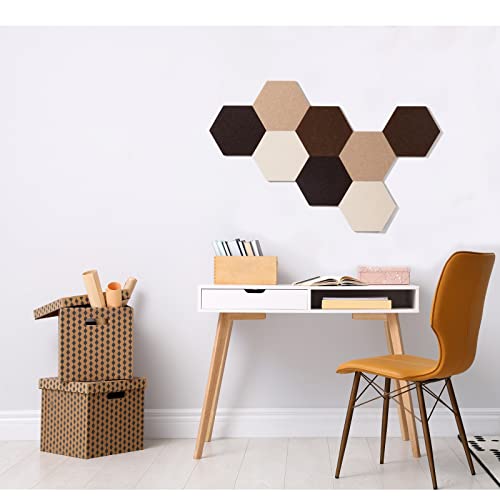 LAJAR Hexagon Felt Bulletin Board Tiles, 8 Pcs Self Adhesive Pin Board Wall Tiles for Photos, Pictures, Memos (Camel) - color: Camel