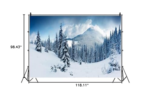 Laeacco 10x8ft Winter Wonderland Backdrop Snow Scenery Backdrops Snow Mountains Landscape Christmas New Year Backdrop Snowy Pine Forest Frosty Tree Remote Foggy Holiday Party Photo Studio Prop - size: 10x8FT