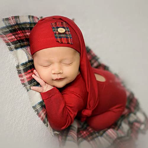 Christmas Newborn Baby Photo Shoot Props Outfits Crochet Clothes Santa Claus Red Hat Pants Photography Props - color: Dark Red