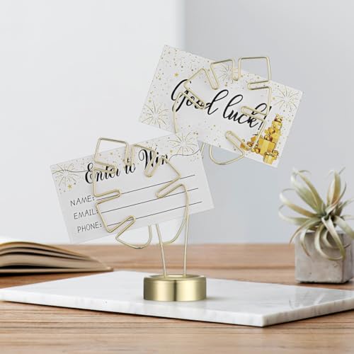 Didiseaon 4 Pcs Monstera Shape Card Holders with Clips Metal Photo Memo Clamp for Desk Home Wedding Party Decoration
