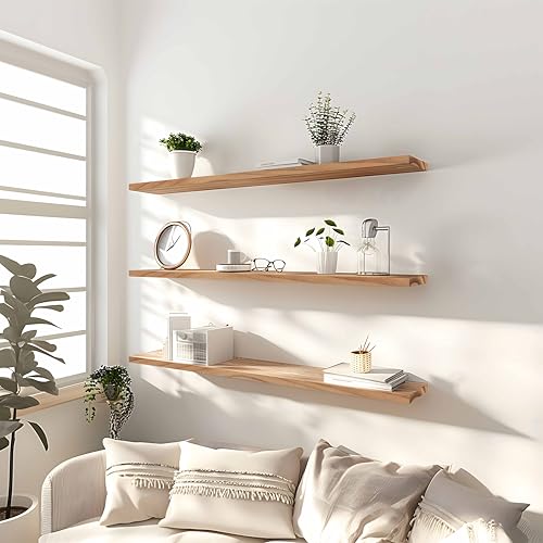 GXYAWPJ 36 Inch Floating Shelves for Wall Rustic Light Wood Wall Shelves for Bedroom Set of 4 - color: Rustic Light, size: 36 inch