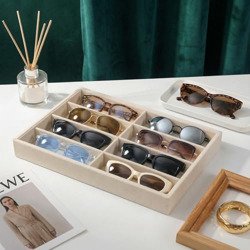 Jewelry Tray Velvet Jewelry Organizer with Clear Lid Transparent Earring Bracelet Organizer Holder Case with Clasp Drawer Insert for Rings Studs Gift for Women Girls (Sunglass Box) - color: Sunglass Box