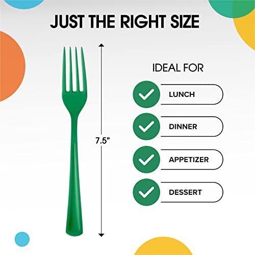 Party Solids Emerald Green Plastic Forks 200 Pcs Green Forks Disposable Utensils Heavy Duty Plastic Cutlery Set Disposable Cutlery Sets Flatware Sets Silverware Set Party Supplies & Party Tableware - color: Emerald Green